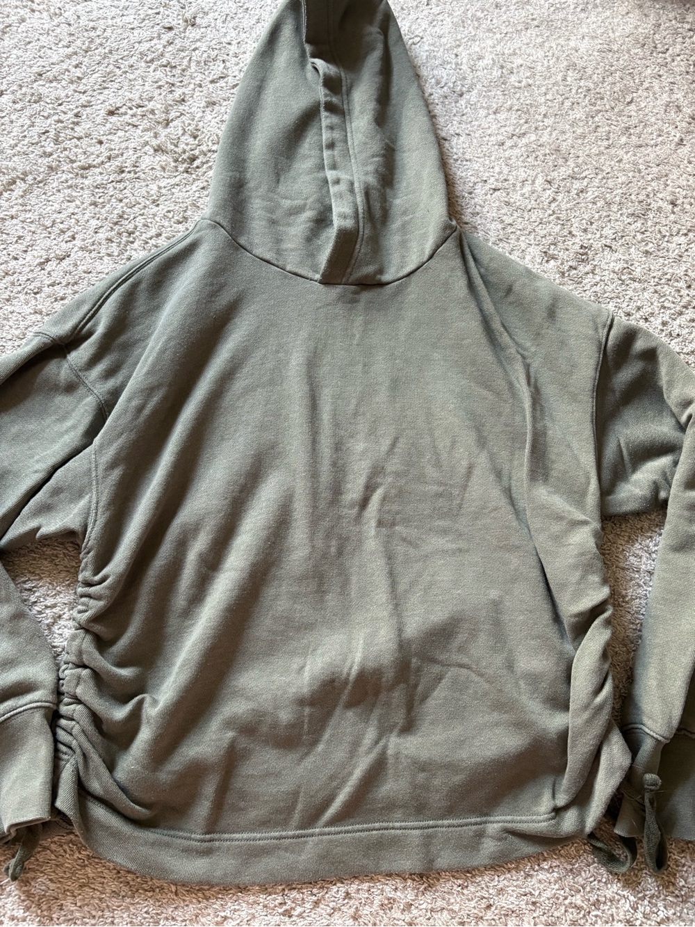 Women’s Aerie Olive Green Hooded Sweater with cinched drawstring waist